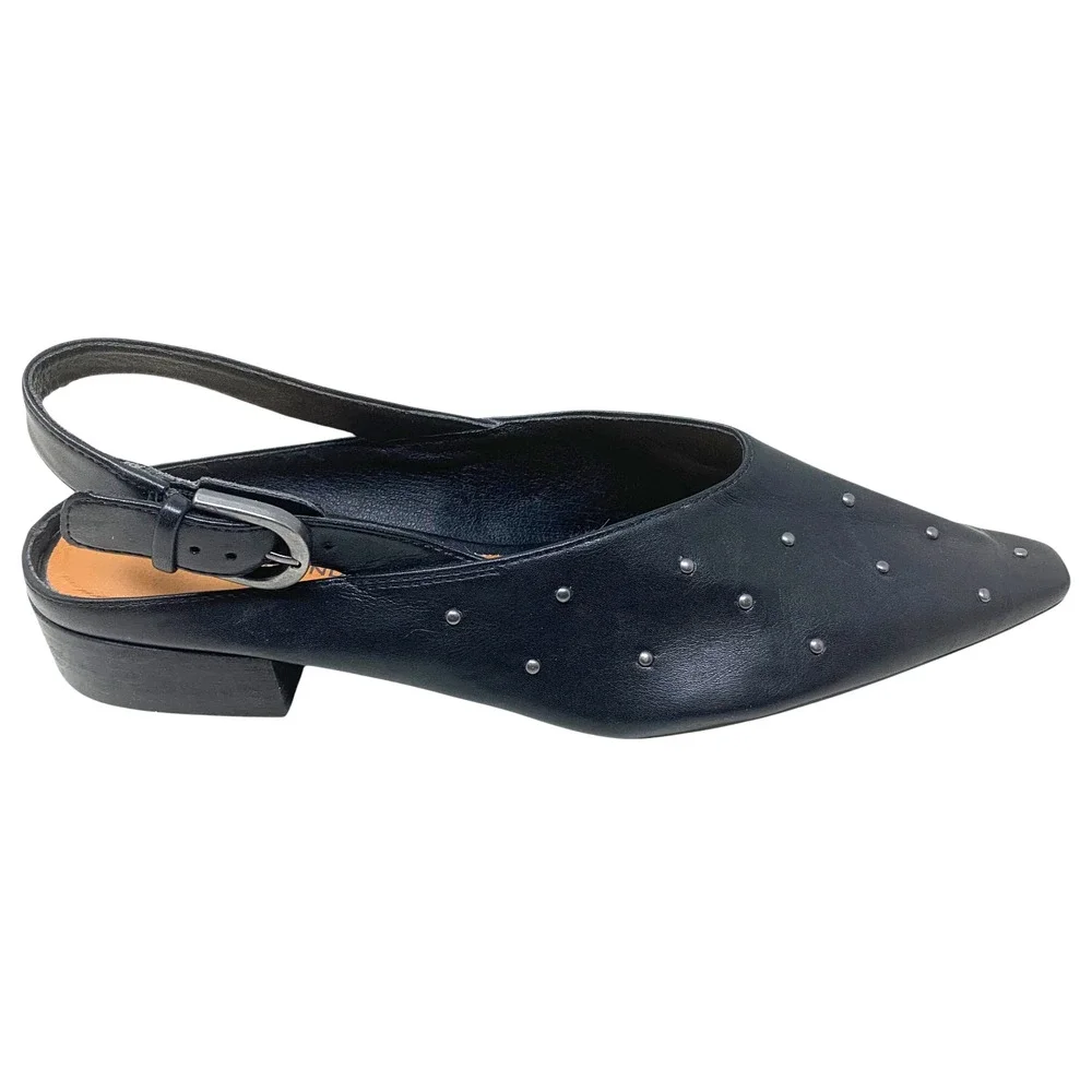 Lucky Brand Brigeet Slingback Flats Women's 9 Black Studded Pointed Toe Shoes